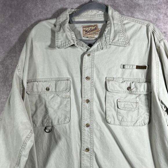 Woolrich Shirt Mens Size XL Beige Button Up Long Sleeves Rugged Outerwear - Picture 2 of 11